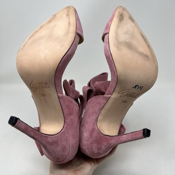 Aminah Abdul Jillil Pink Suede Bow Pumps Stiletto Heels Pointed Toe Size 11 - Picture 12 of 12